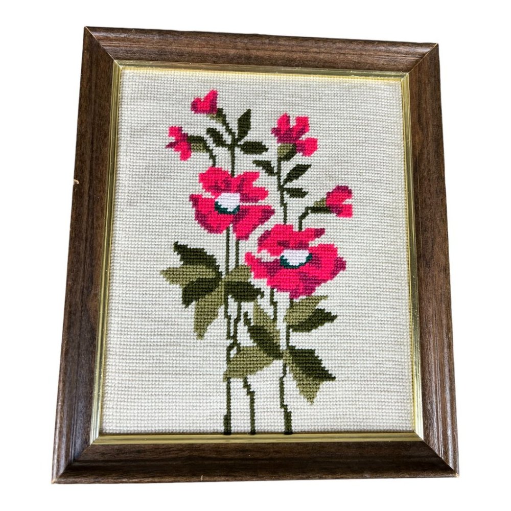 Cross Stitched Floral Wall Hanging‎